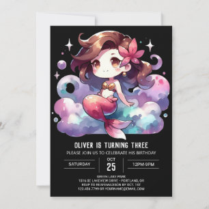 Invitation Anniversaire de Sirène à l'Aquarelle Majestueuse