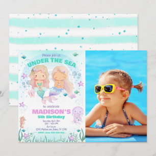 Invitation anniversaire de sirène colorée sous la 