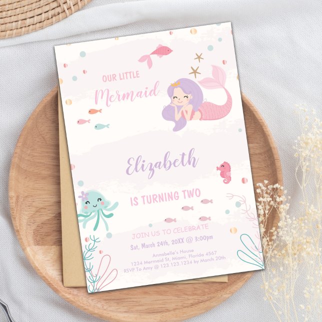 Invitation Anniversaire de sirène rose personnalisable (Our Little Pink mermaid Invitations)