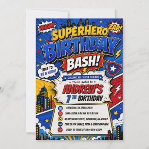 Invitation Anniversaire de super-héros de bande dessinée numé