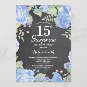 Invitation Anniversaire de surprise florale bleue botanique