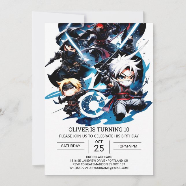 Invitation Anniversaire de Surprise Ninja pour enfants (Devant)