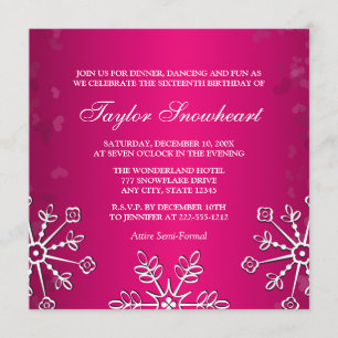 INVITATION ANNIVERSAIRE DE SWEET SIXTEEN DE FLOCON DE NEIGE