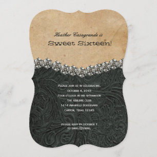 Invitation Anniversaire de sweet sixteen de noir de cow-girl