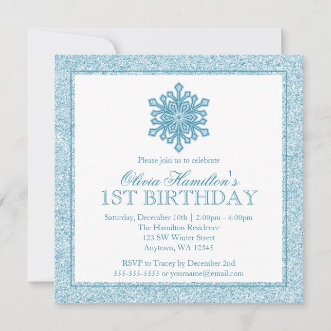 Invitation Anniversaire de Teal de flocon de neige (Devant)