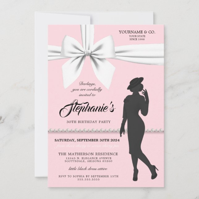 Invitation Anniversaire de Tiffany rose pâle (Devant)