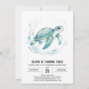 Invitation Anniversaire de Tortue de Mer Aquamarine
