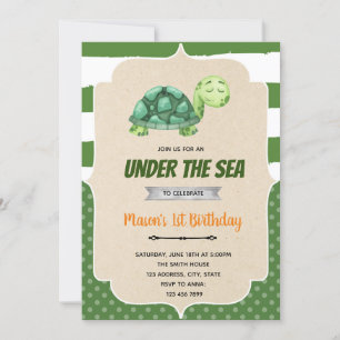 Invitation Anniversaire de tortue sous l'invitation de la mer