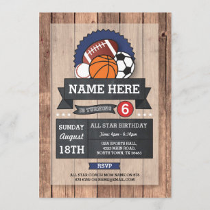 Invitation Anniversaire de tous les sports Star Soccer Rugby 