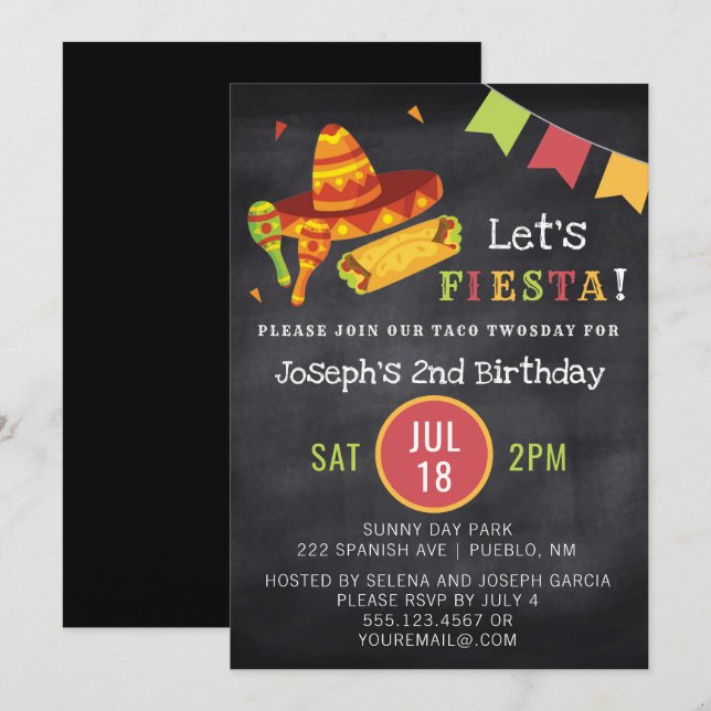 Invitation Anniversaire de Twosday de fiesta de taco mexicain (Devant / Derrière)