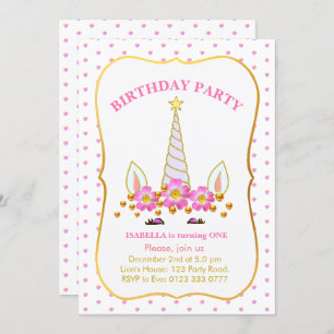 Invitation Anniversaire de Unicorne, Fleurs et Confetti