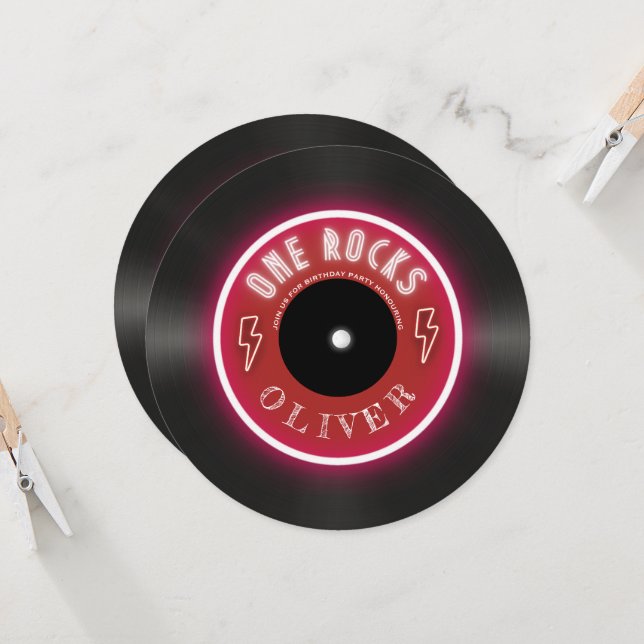 Invitation Anniversaire de vinyle rétro (Devant/Arrière en situation)