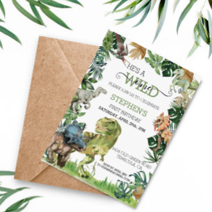 Invitation Anniversaire de Wild One Dinosaure Raptor Tyrannos