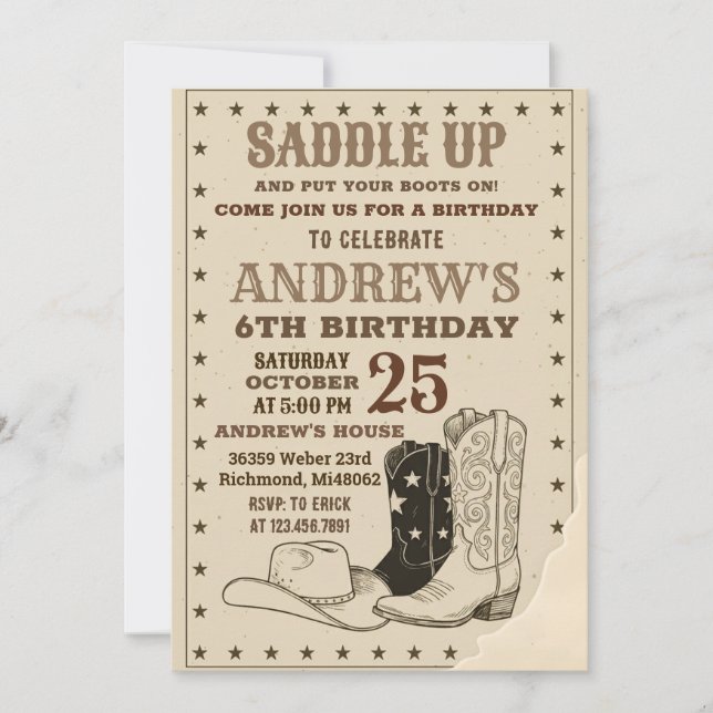 Invitation Anniversaire de Wild West Cowboy numérique personn (Devant)