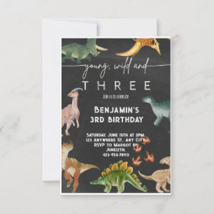 Invitation Anniversaire de Young Wild and Three Dinosaur