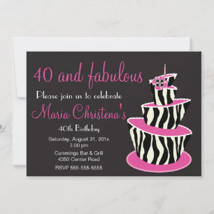 Invitation anniversaire de zèbre fabuleux (rose)