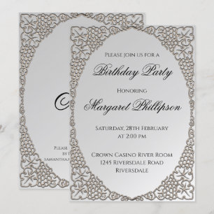 Invitation Anniversaire décoratif en argent élégant personnal