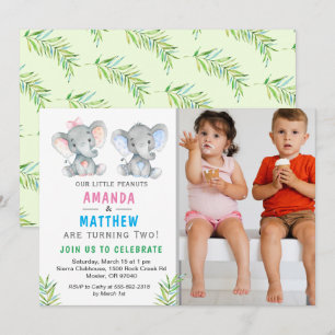 Invitation Anniversaire d'éléphant petite cacahuète jumeaux g
