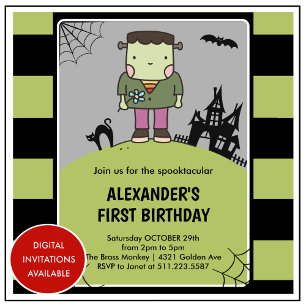 Invitation Anniversaire des 1 an Halloween frankenstein spéct
