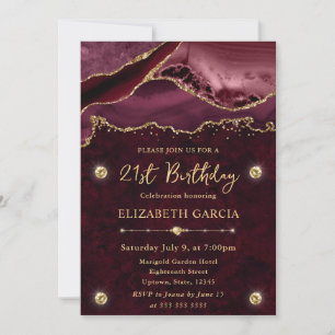 Invitation Anniversaire des 21 ans paillettes rouge et or Aga