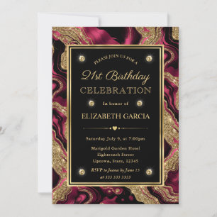Invitation Anniversaire des 21 ans paillettes rouge et or élé