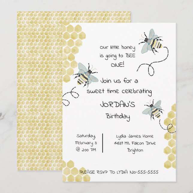 Invitation Anniversaire des abeilles de miel - Neutre selon l (Devant / Derrière)