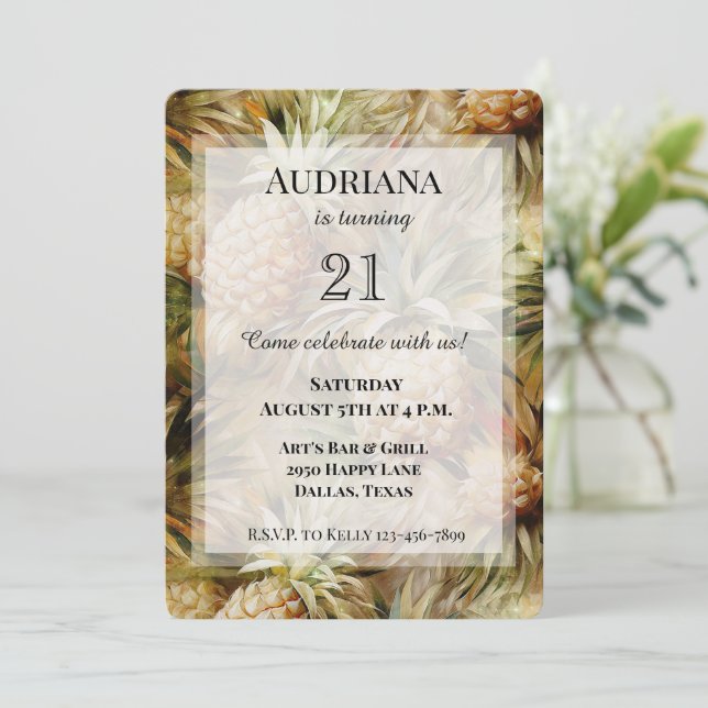 Invitation Anniversaire des ananas tropicaux chic (Debout devant)