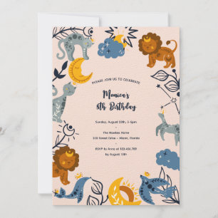 Invitation Anniversaire des animaux de saumons célestes