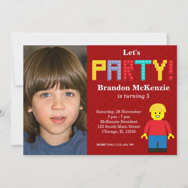 Invitation Anniversaire des blocs de construction (Devant)