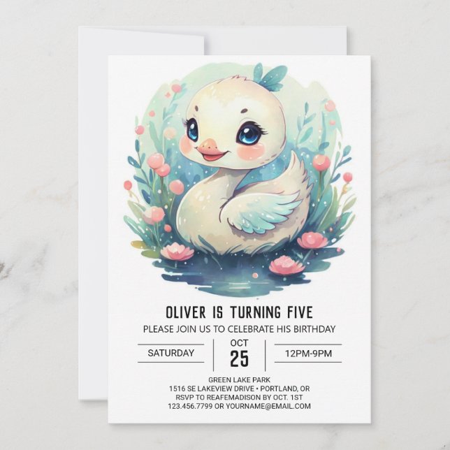 Invitation Anniversaire des cygnes du lac Cute (Devant)