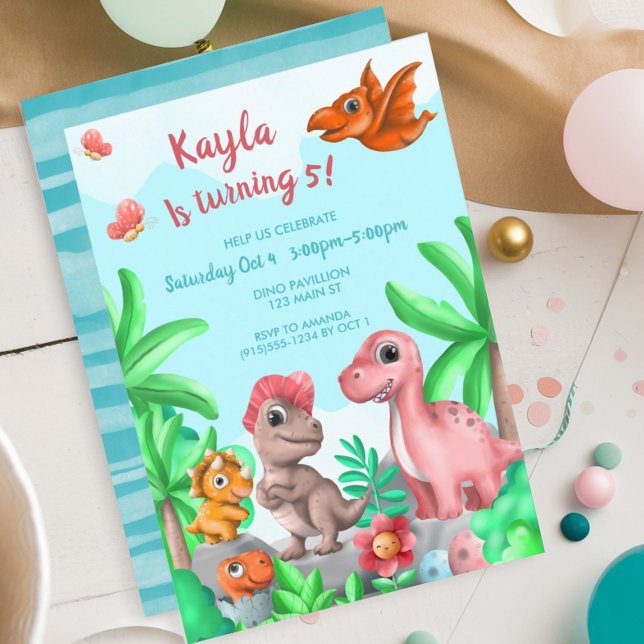Invitation Anniversaire des dinosaures (Girl's Dinosaur Birthday Party Invitation)