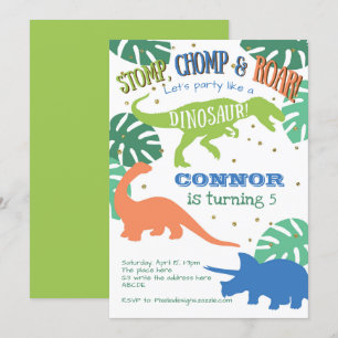 Invitation Anniversaire des dinosaures, Vert, Bleu, Boy Birth