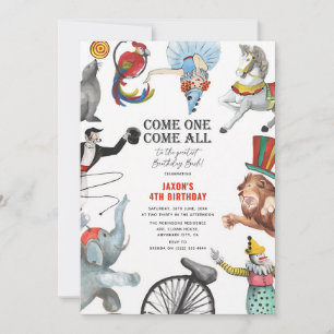 Invitation Anniversaire des enfants de cirque vintage