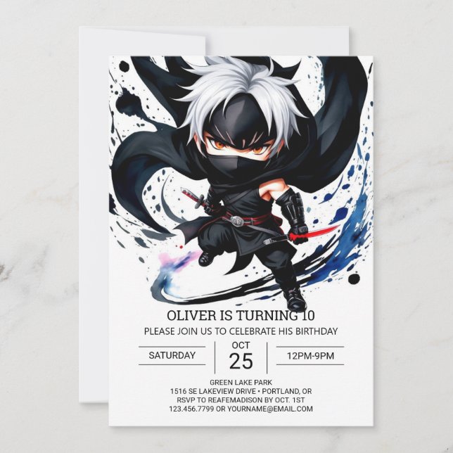 Invitation Anniversaire des enfants Shuriken Ninja (Devant)