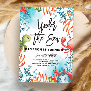 Invitation Anniversaire des enfants sous l'eau aquarelle