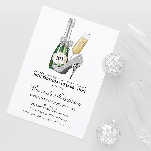 Invitation Anniversaire des femmes en argent et champagne (Créateur téléchargé)