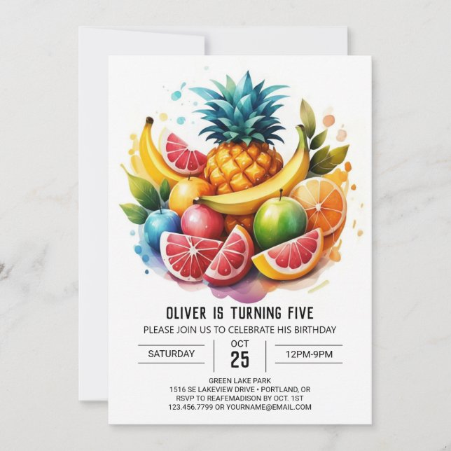 Invitation Anniversaire des fruits numériques pour enfants d' (Devant)