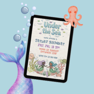 Invitation Anniversaire des Sirènes de Couleur Sous La Mer