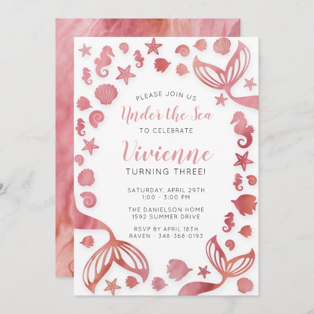Invitation Anniversaire des sirènes marines (Devant / Derrière)