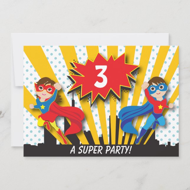Invitation Anniversaire des Twins Superhero (Devant)