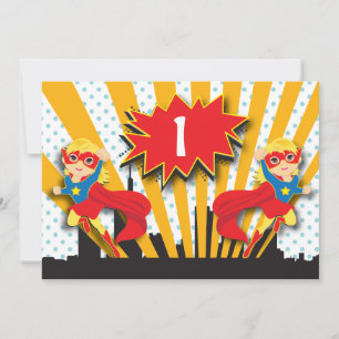 Invitation Anniversaire des Twins Superhero  Filles blondes
