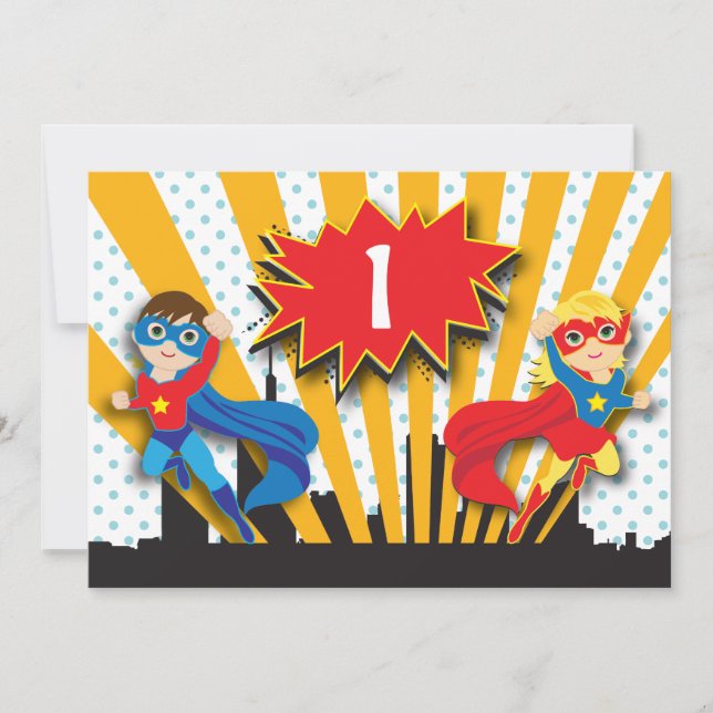 Invitation Anniversaire des Twins Superhero| Garçon et fille (Devant)