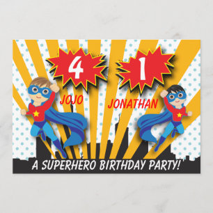 Invitation Anniversaire des Twins Superhero Garçons Brown/Ch