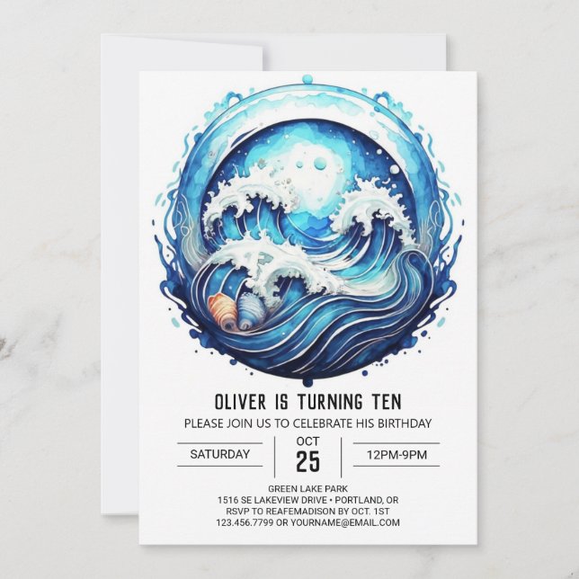 Invitation Anniversaire des vagues de l'océan bleu profond (Devant)