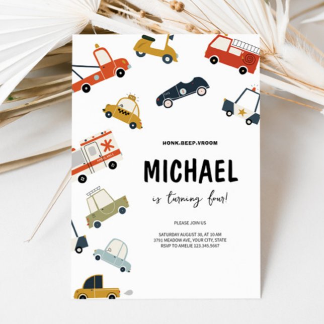 Invitation Anniversaire des voitures de ville (Créateur téléchargé)