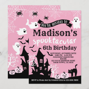 Invitation Anniversaire d'Halloween rose