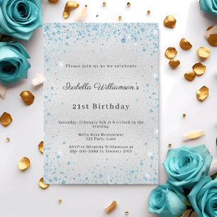 Invitation Anniversaire d'hiver pailleté bleu argenté