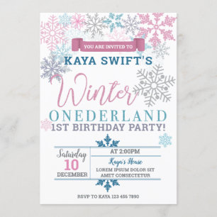 Invitation Anniversaire d'hiver Pink & Blue
