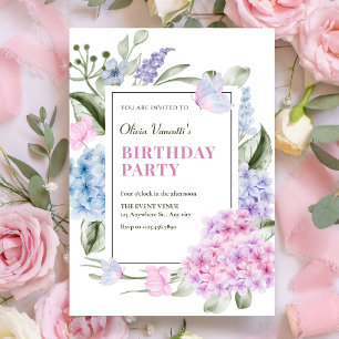 Invitation Anniversaire d'hortensia floral esthétique
