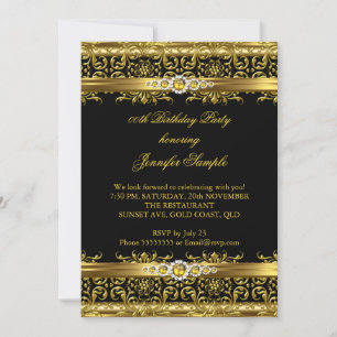 Invitation Anniversaire Diamant Damassé Or Noir Élégant